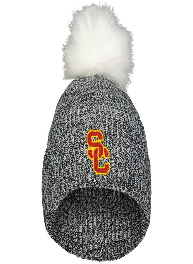 Pacific Headwear NCAA USC Trojans Women's Faux Fur Pom Beanie Black/White OS - Image 2