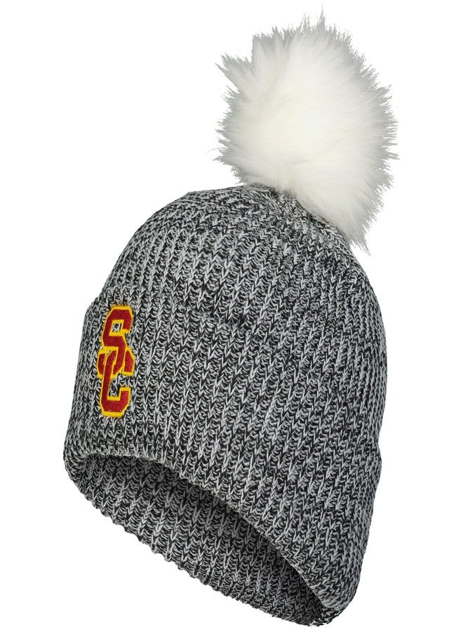 Pacific Headwear NCAA USC Trojans Women's Faux Fur Pom Beanie Black/White OS - Image 1
