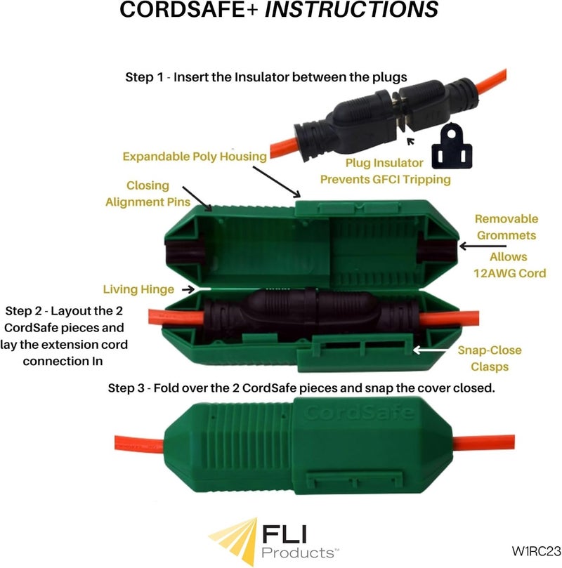 CordSafe Outdoor Extension Cord Protector – Weather-Resistant Snap-Lock Cover for Christmas Lighting Plug Connections – Rugged UV-Resistant Plastic Plug Protection, 1-Pack, Made in USA - Image 2