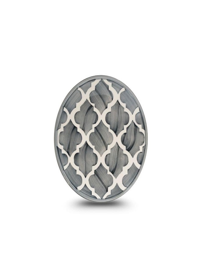 aDai Premium Moroccan Ceramic Quarter Round Plates for Snacks & Gifting, Microwave & Dishwasher Safe | Perfect for Dessert, Salad, Starters for Home, Kitchen, Restaurant (Set of 1, 7.48 Inch, Grey) - Image 1