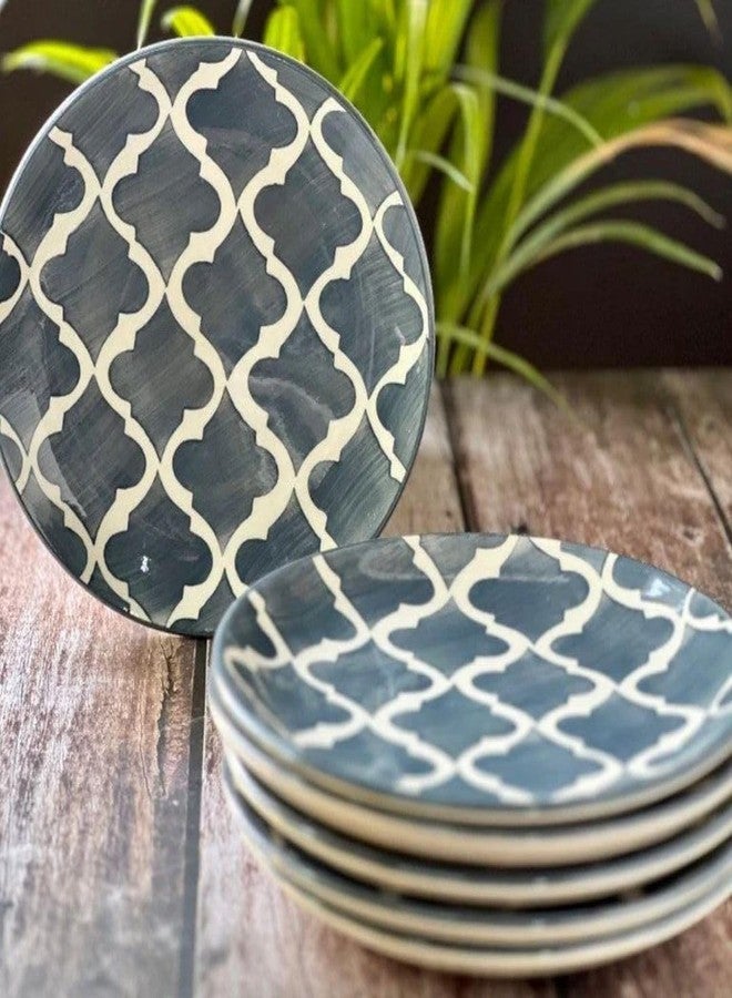 aDai Premium Moroccan Ceramic Quarter Round Plates for Snacks & Gifting, Microwave & Dishwasher Safe | Perfect for Dessert, Salad, Starters for Home, Kitchen, Restaurant (Set of 1, 7.48 Inch, Grey) - Image 3