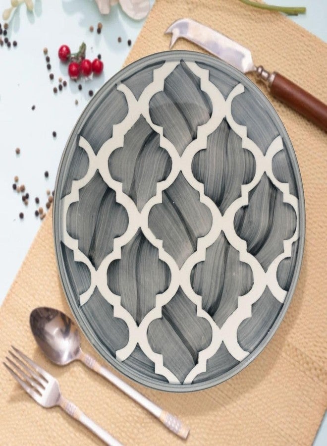 aDai Premium Moroccan Ceramic Quarter Round Plates for Snacks & Gifting, Microwave & Dishwasher Safe | Perfect for Dessert, Salad, Starters for Home, Kitchen, Restaurant (Set of 1, 7.48 Inch, Grey) - Image 2
