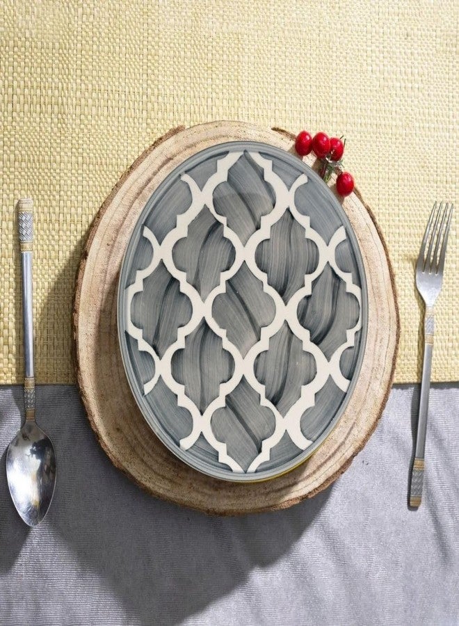 aDai Premium Moroccan Ceramic Quarter Round Plates for Snacks & Gifting, Microwave & Dishwasher Safe | Perfect for Dessert, Salad, Starters for Home, Kitchen, Restaurant (Set of 1, 7.48 Inch, Grey) - Image 5