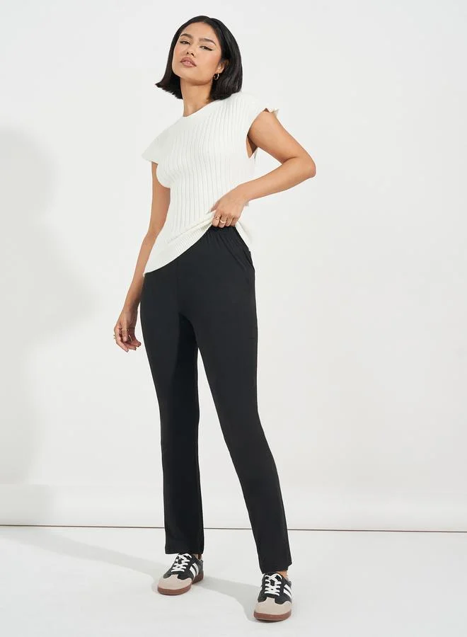 Styli Solid Elastic Waistband Slim Fit Leggings