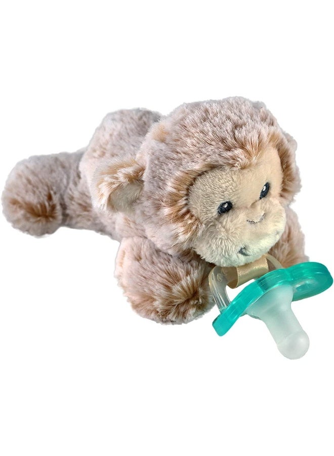 RaZbaby JollyPop Pacifier, Holder w/Detachable Baby Pacifier, Stuffed Animal RaZbuddy, All Ages 0M+, 100% Medical Grade USA Made Silicone, Machine Washable, Textured & Easy to Hold â€“ Monkey - Image 1