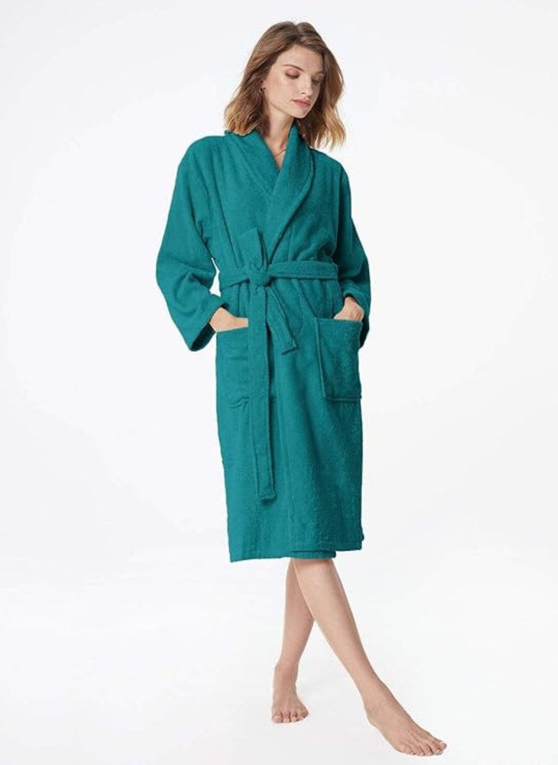 Blueberry Peacock Green Colour Ultra Absorbent Terryd  Bathrobe Medium Size  - Image 1