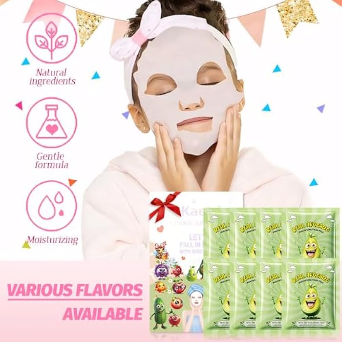 AMY'S DIARY 8 PCS Real Hydrating Nature Face Masks Skincare, Hyaluronic Acid, Vitamin C and E, Chamomile, Korean Beauty Essence Facial Paper Sheet Mask for Skin Care Moisturizing (Avocado) - Image 5