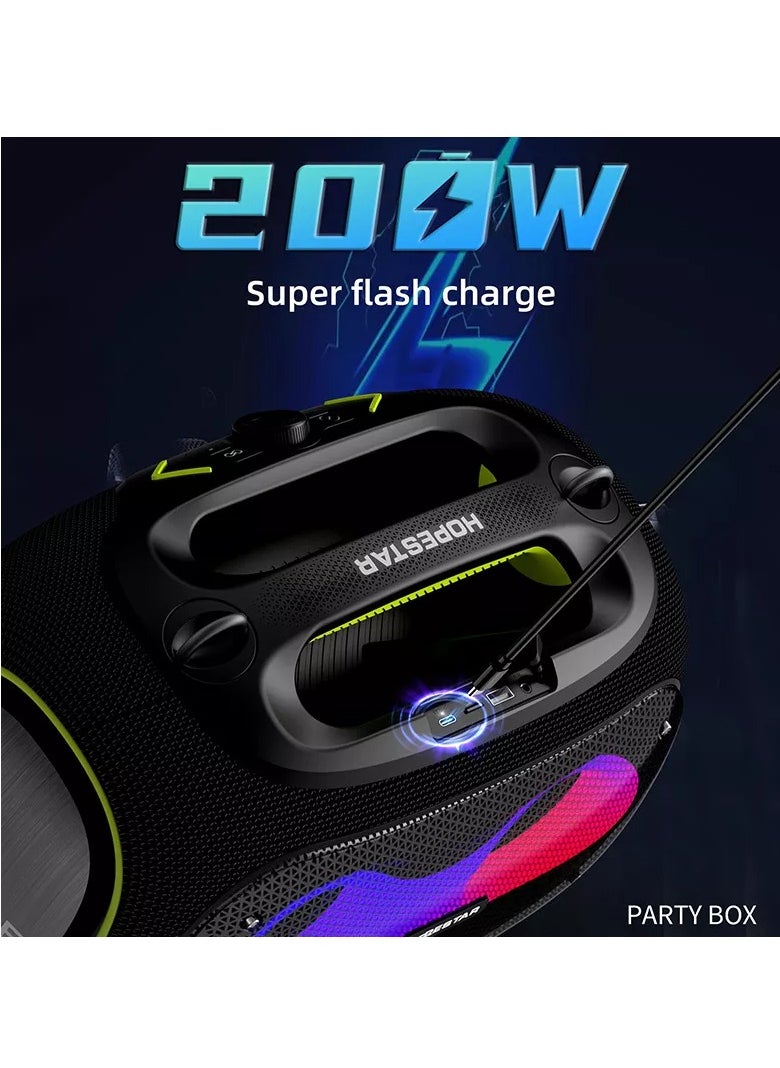 HOPESTAR - Party Box 120W Portable Bluetooth Speaker with Dual Wireless Microphones, 200W Fast Charging, IPX6 Waterproof, DSP Chip, 10-Hour Playtime, RGB Lights – Ideal for Outdoor, Karaoke, and Family Gatherings - Image 1