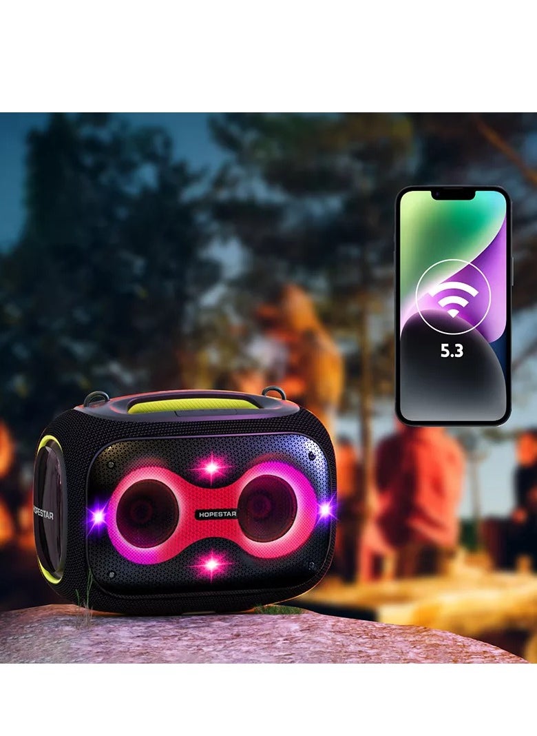 HOPESTAR - Party Box 120W Portable Bluetooth Speaker with Dual Wireless Microphones, 200W Fast Charging, IPX6 Waterproof, DSP Chip, 10-Hour Playtime, RGB Lights – Ideal for Outdoor, Karaoke, and Family Gatherings - Image 1
