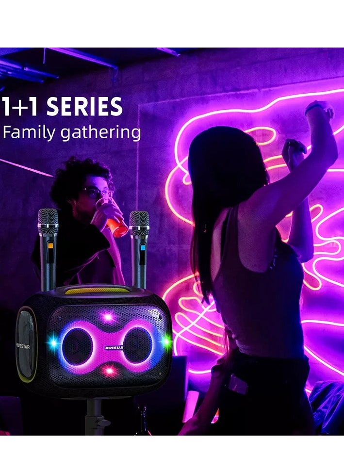 HOPESTAR - Party Box 120W Portable Bluetooth Speaker with Dual Wireless Microphones, 200W Fast Charging, IPX6 Waterproof, DSP Chip, 10-Hour Playtime, RGB Lights – Ideal for Outdoor, Karaoke, and Family Gatherings - Image 1