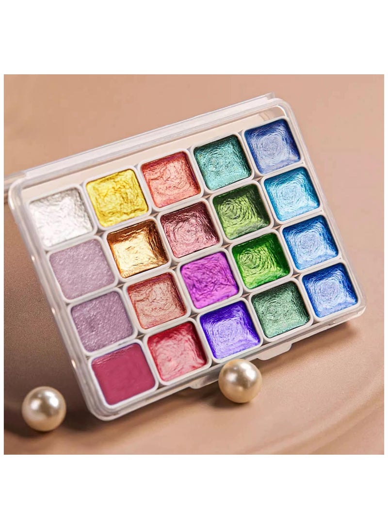 SYOSI Pearlescent Watercolour Paint Set, Metallic Watercolour Paints 20 Colors Solid Glitter Watercolours, Portable Travel Shimmer Water Colour Paints Sets with Portable Case for Artists and Painting Lovers - Image 1
