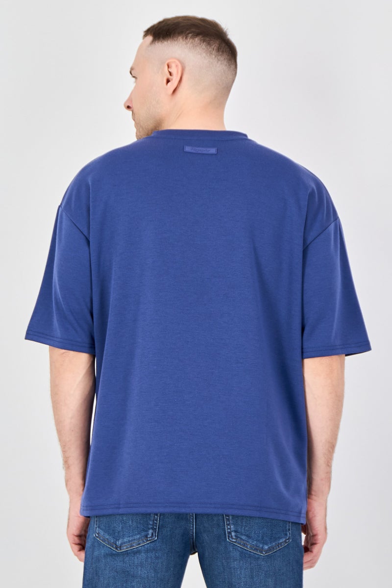 Algspar Men Crew Neck Short Sleeve Graphic Print T-Shirt, Indigo Blue - Image 3