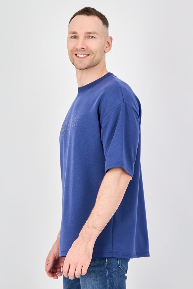 Algspar Men Crew Neck Short Sleeve Graphic Print T-Shirt, Indigo Blue - Image 2