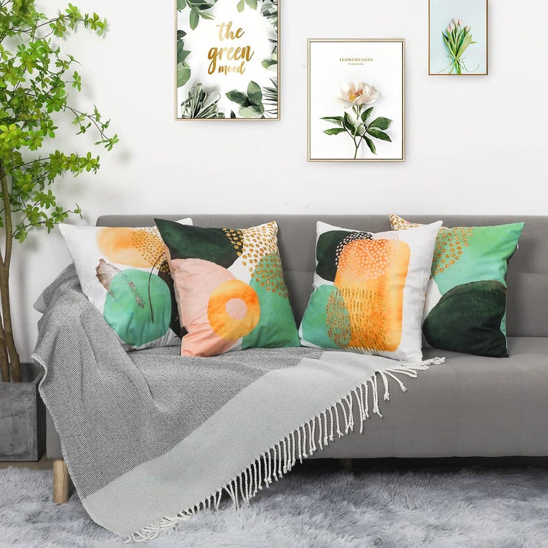 Drmstow Boho & Mid-Century Modern Throw Pillow Covers18x18 Inch Set of 4- Colorful Geometric Pillow Cushions for Couch, Bed, Sofa & Home Decor (Teal/Mustard/Blue/Green) - Image 2