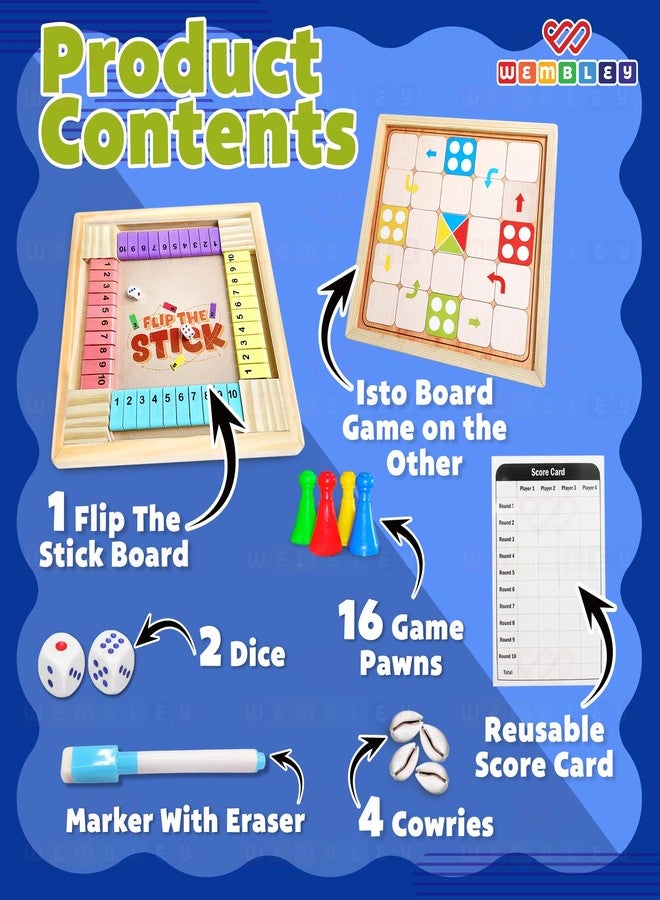 Wembley 2-in-1 Flip The Stick and Isto | Jumbo Size Wooden Educational Board Game for Kids | 2-4 Player Game | Educational Gift for Kids | Math Strategy Board Game | Family Indoor Game - Image 4