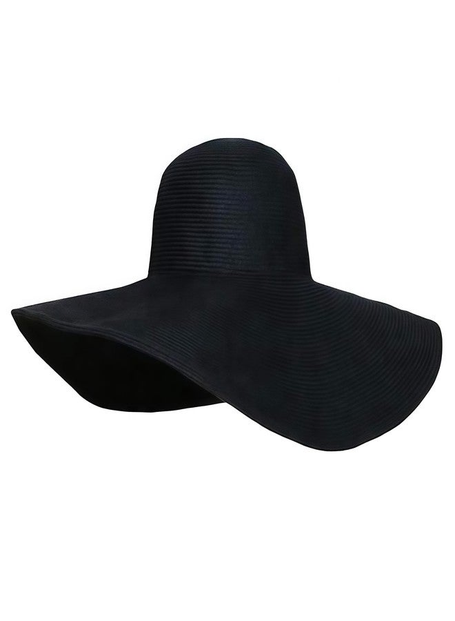 VANTOBEST Women Wide Brim Sun Straw Hat Foldable Beach Floppy Hat with 15cm Brim Black - Image 1