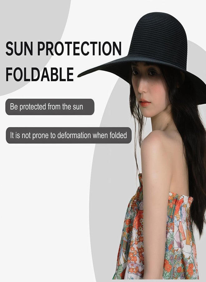 VANTOBEST Women Wide Brim Sun Straw Hat Foldable Beach Floppy Hat with 15cm Brim Black - Image 5