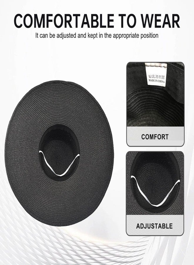 VANTOBEST Women Wide Brim Sun Straw Hat Foldable Beach Floppy Hat with 15cm Brim Black - Image 4
