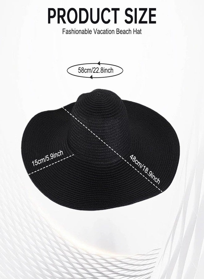 VANTOBEST Women Wide Brim Sun Straw Hat Foldable Beach Floppy Hat with 15cm Brim Black - Image 2