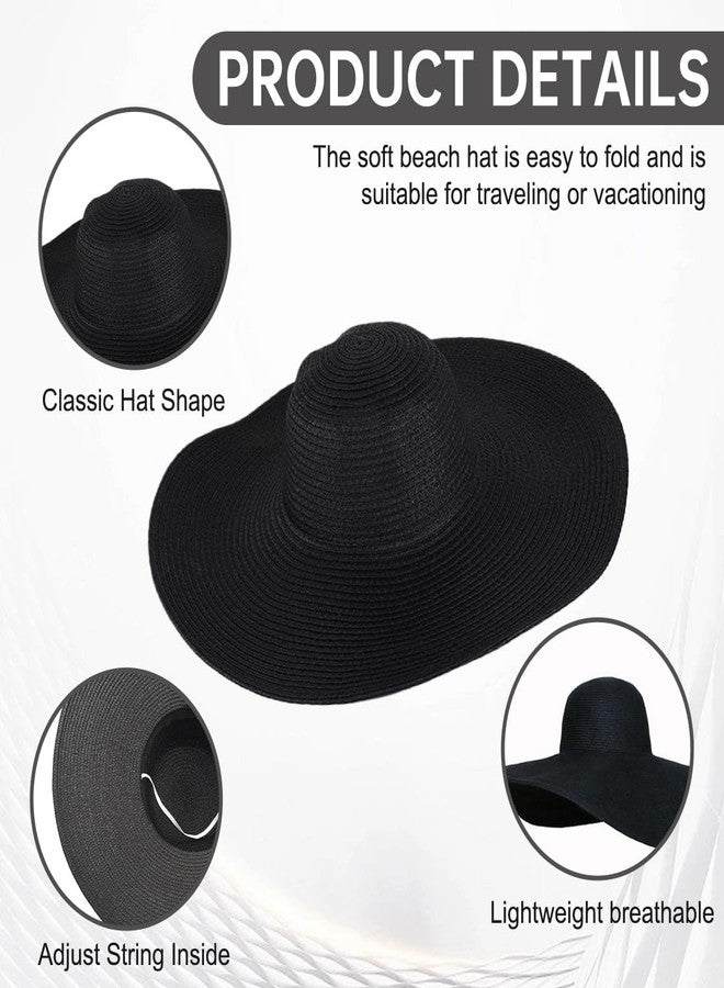 VANTOBEST Women Wide Brim Sun Straw Hat Foldable Beach Floppy Hat with 15cm Brim Black - Image 3