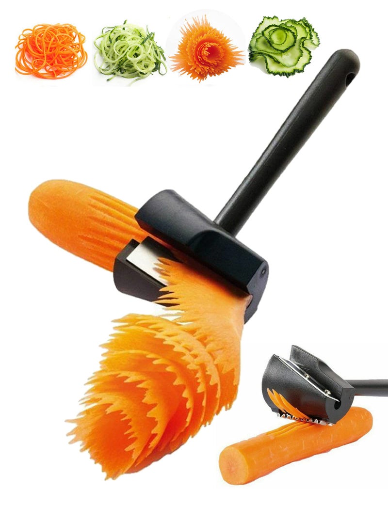 DAJOOEE Carrot Curler and Peeler, Black Carrot Spiral Shred Slicer Root Vegetables Fruits Slicer Sharpener Garnishing Tool (Plastic) - Image 1