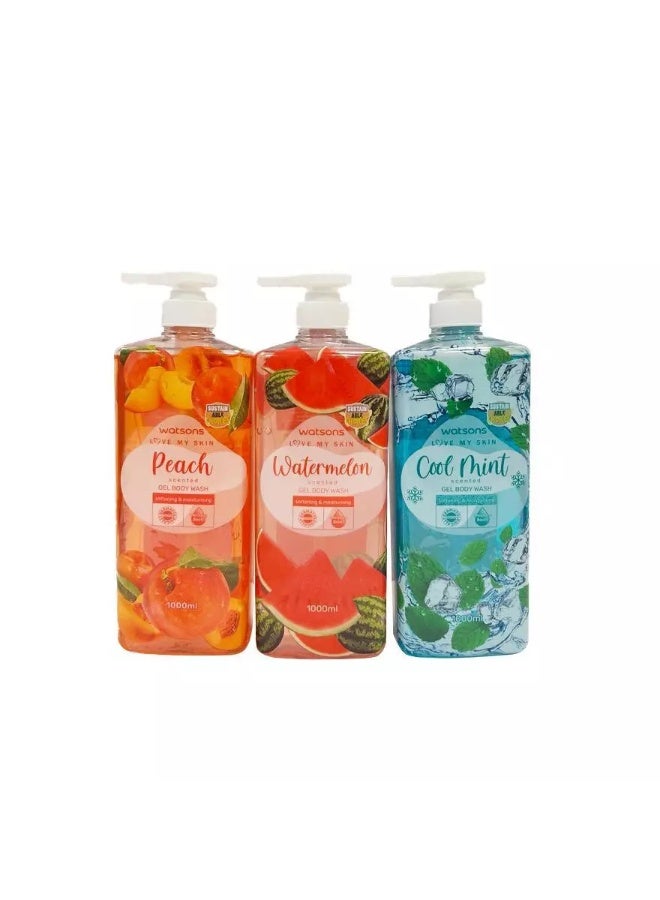 WATSONS Shower Gel Body Wash Bundle, Cool Mint Scented Shower Gel, 1000ml x 3 Pack, Moisturizing Body Cleanser for Daily Bath & Shower Use