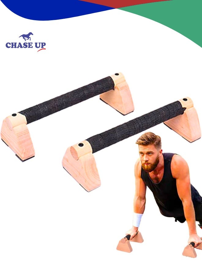 تشيس اب قضبان متوازية، قطعتان، معدات تمارين كاليسثنيكس خشبية، لتدريب الوقوف على اليدين، قضبان ضغط وقضيب تمارين كاليسثنيكس، مكعبات الوقوف على اليدين ومقابض تمرين الضغط - Image 1