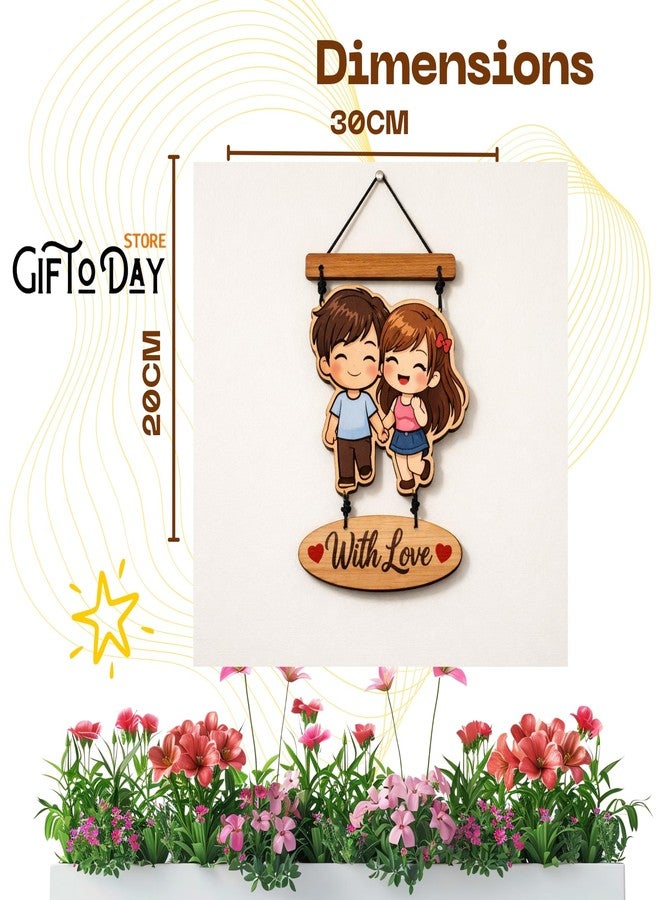 GIFTODAY ديكور حائط خشبي معلق من GiftOday للمنزل | حماية من العين الشريرة، بومة، طاووس، وزوجان لطيفان، ديكور حائط لغرفة المعيشة، غرفة النوم، غرفة الأطفال، والمدخل (حب الزوجين اللطيفين) - Image 2