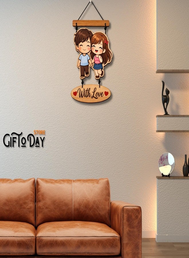 GIFTODAY ديكور حائط خشبي معلق من GiftOday للمنزل | حماية من العين الشريرة، بومة، طاووس، وزوجان لطيفان، ديكور حائط لغرفة المعيشة، غرفة النوم، غرفة الأطفال، والمدخل (حب الزوجين اللطيفين) - Image 3
