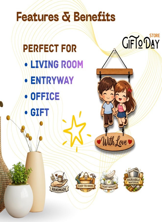 GIFTODAY ديكور حائط خشبي معلق من GiftOday للمنزل | حماية من العين الشريرة، بومة، طاووس، وزوجان لطيفان، ديكور حائط لغرفة المعيشة، غرفة النوم، غرفة الأطفال، والمدخل (حب الزوجين اللطيفين) - Image 4