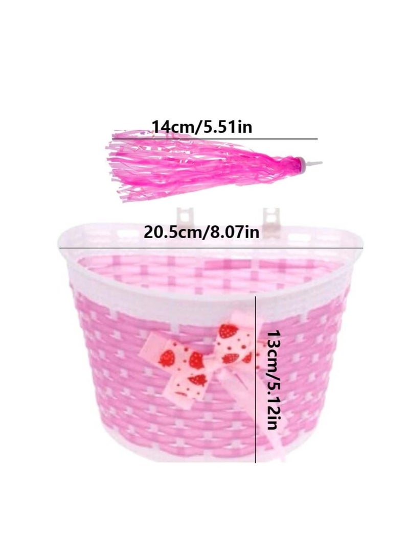 KASTWAVE Kid's Bicycle Basket Streamers Set, Girl Bike Basket, Bike Handlebar Wicker Basket Bike Streamers Bell and Stickers,Bike Basket Front Decoration for Girls Pink  - Image 2