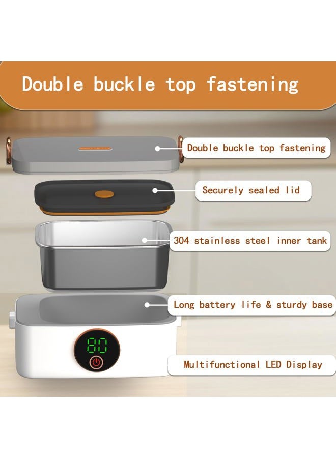 BOKASM Rechargeable Electric Heating Lunch Box, Digital Display, Portable Food Warmer - Image 4