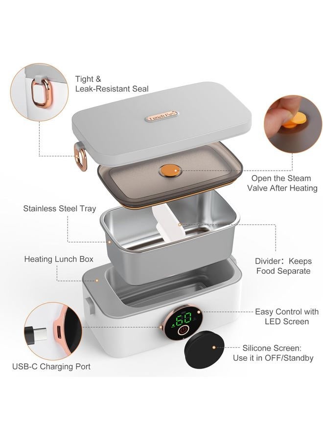 BOKASM Rechargeable Electric Heating Lunch Box, Digital Display, Portable Food Warmer - Image 3