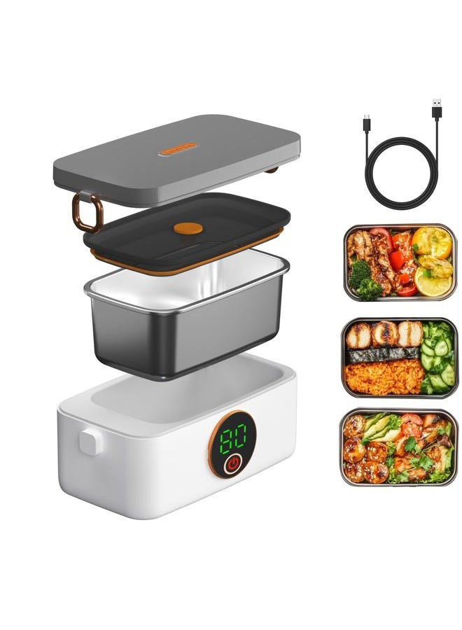 BOKASM Rechargeable Electric Heating Lunch Box, Digital Display, Portable Food Warmer - Image 1