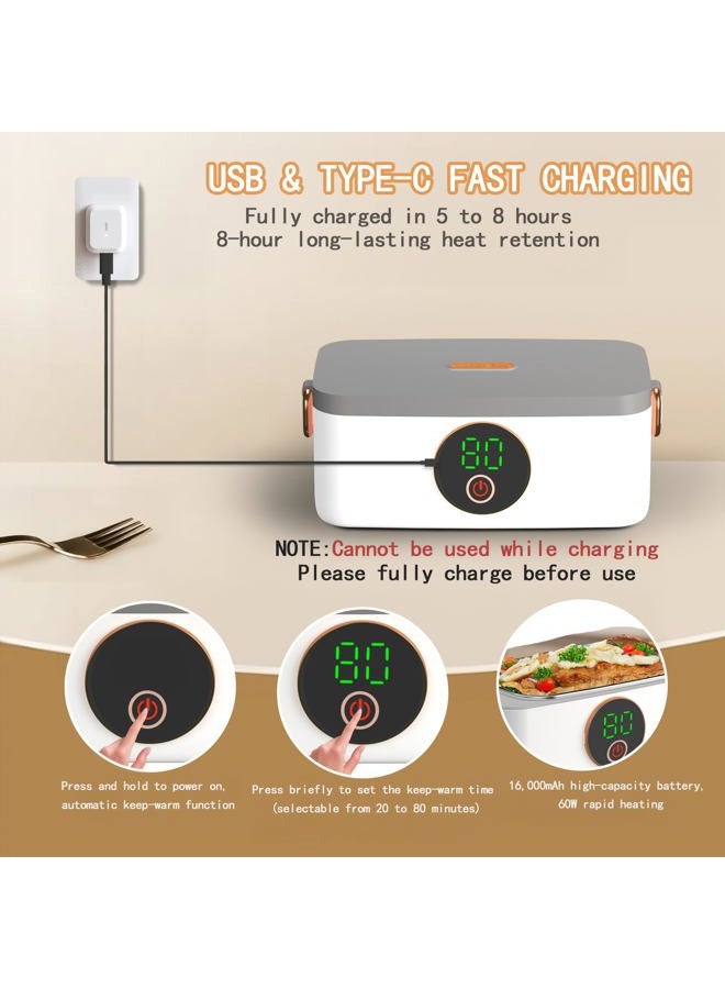 BOKASM Rechargeable Electric Heating Lunch Box, Digital Display, Portable Food Warmer - Image 5