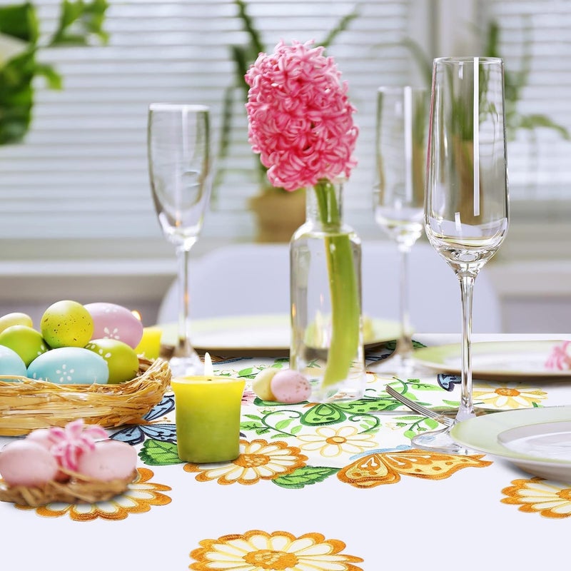 SOLARAE 8 Pcs Spring Easter Round Placemats and Coasters Set, 4 Pcs 14 Inch Embroidered Flower Butterfly Table Placemats and 4 Pcs 4 Inch Daisy Coasters Floral Cup Mat for Tabletop Decoration - Image 5