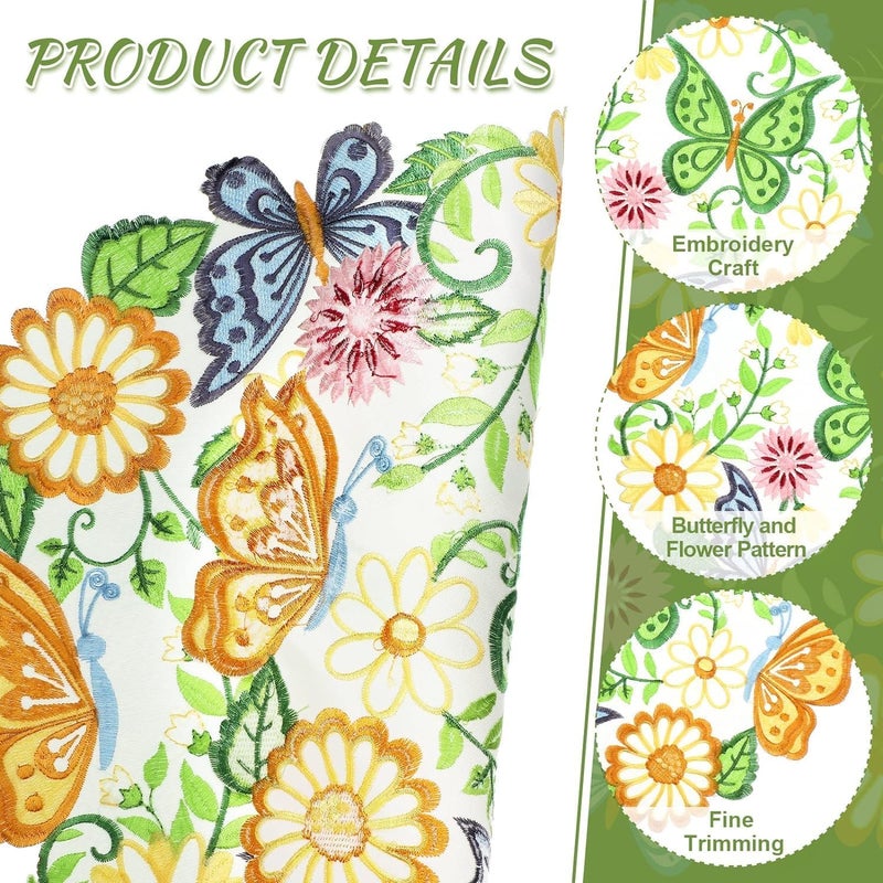 SOLARAE 8 Pcs Spring Easter Round Placemats and Coasters Set, 4 Pcs 14 Inch Embroidered Flower Butterfly Table Placemats and 4 Pcs 4 Inch Daisy Coasters Floral Cup Mat for Tabletop Decoration - Image 3