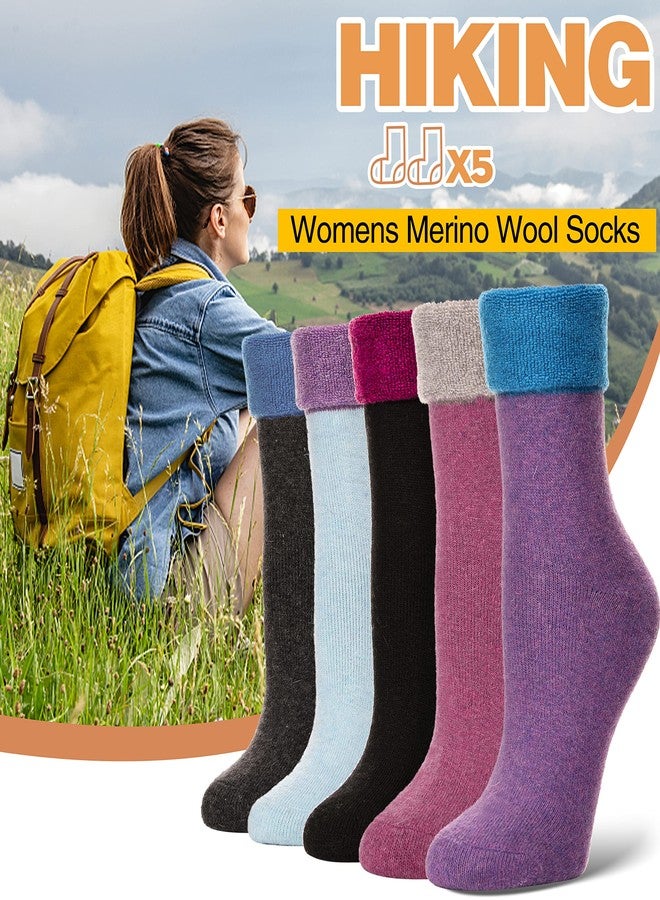 ANTSANG Womens Wool Hiking Socks Winter Warm Thick Boot Cozy Thermal Crew Ladies Work Socks 5 Pairs(Mix Color 2) - Image 5