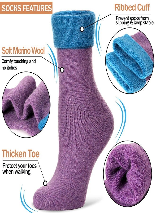 ANTSANG Womens Wool Hiking Socks Winter Warm Thick Boot Cozy Thermal Crew Ladies Work Socks 5 Pairs(Mix Color 2) - Image 3