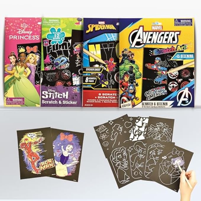 Disney SKOODLE DISNEY SCRATCH SCRIBBLE KIDS' PAPERCRAFT KITS FOR KID, DRAWING ART BOARD WITH PEN EARLY EDUCATION DOODLE PAINTING SUPPLIES TOYS GIFT (PRINCESS) - Image 3