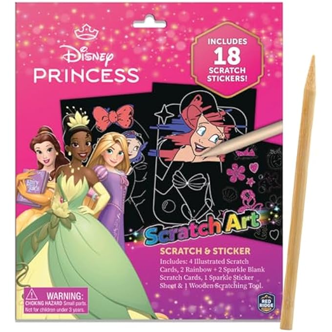 Disney SKOODLE DISNEY SCRATCH SCRIBBLE KIDS' PAPERCRAFT KITS FOR KID, DRAWING ART BOARD WITH PEN EARLY EDUCATION DOODLE PAINTING SUPPLIES TOYS GIFT (PRINCESS) - Image 1