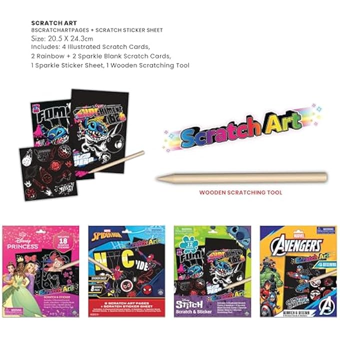 Disney SKOODLE DISNEY SCRATCH SCRIBBLE KIDS' PAPERCRAFT KITS FOR KID, DRAWING ART BOARD WITH PEN EARLY EDUCATION DOODLE PAINTING SUPPLIES TOYS GIFT (PRINCESS) - Image 5