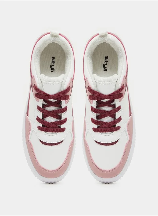 Styli Color Block Lace Up Sneakers