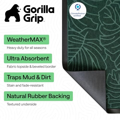 GORILLA GRIP 100 Waterproof AllSeason WeatherMAX Doormat US Designed Natural Rubber Stain and Fade Resistant Low Profile Indoor Outdoor Door Mats Easy Clean Patio Mat 29x17 Green Palm - Image 3
