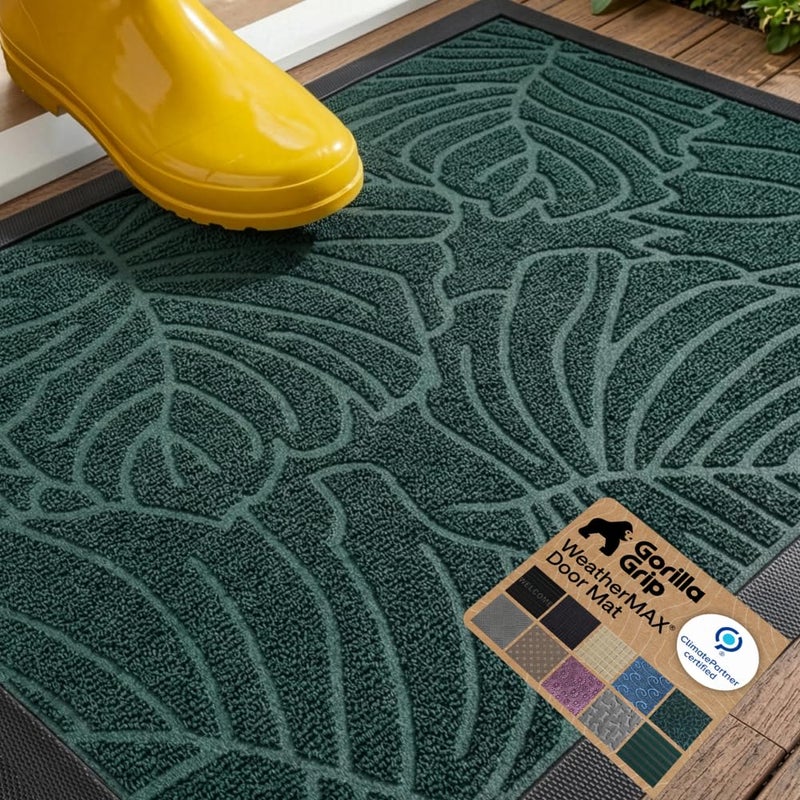GORILLA GRIP 100 Waterproof AllSeason WeatherMAX Doormat US Designed Natural Rubber Stain and Fade Resistant Low Profile Indoor Outdoor Door Mats Easy Clean Patio Mat 29x17 Green Palm - Image 2