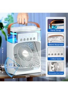 Yoawllty Portable Cooler Fan, Air Conditioner Mini Fan, USB Desk Portable Air Conditioner 3 Wind Speed 7 Colors LED Light 680ml Water Tank, Rechargeable Fan Evaporative Air Cooler for Room Office  - Image 4