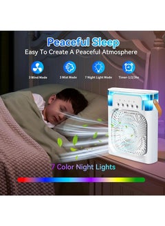 Yoawllty Portable Cooler Fan, Air Conditioner Mini Fan, USB Desk Portable Air Conditioner 3 Wind Speed 7 Colors LED Light 680ml Water Tank, Rechargeable Fan Evaporative Air Cooler for Room Office  - Image 5