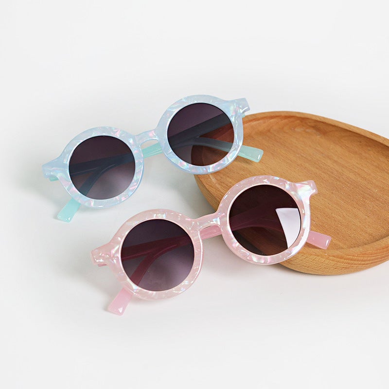 Children's Sunglasses 2025 New Fashion Retro Round Frame Two-color Transfer Printing Flower Personalized Trendy Sunglasses for Boys and Girls - Image 2