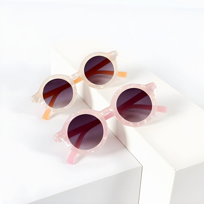 Children's Sunglasses 2025 New Fashion Retro Round Frame Two-color Transfer Printing Flower Personalized Trendy Sunglasses for Boys and Girls - Image 5
