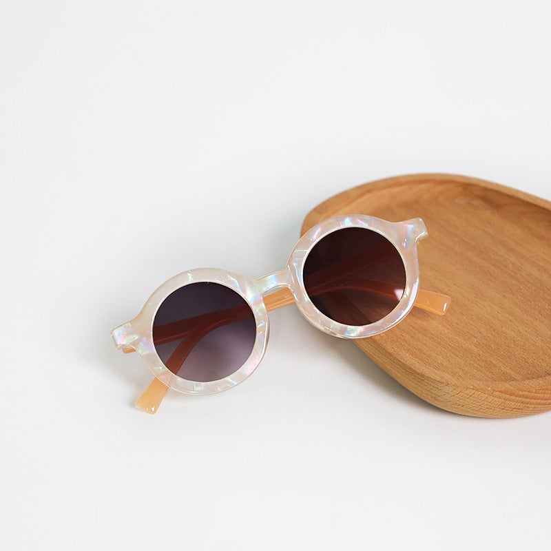 Children's Sunglasses 2025 New Fashion Retro Round Frame Two-color Transfer Printing Flower Personalized Trendy Sunglasses for Boys and Girls - Image 1